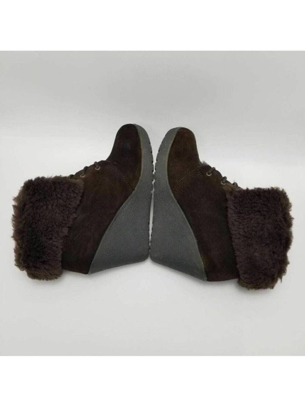 BEARPAW Flatiron Sheepskin Leather Suede Wedge Boots Brown Size 7 - Picture 10 of 11